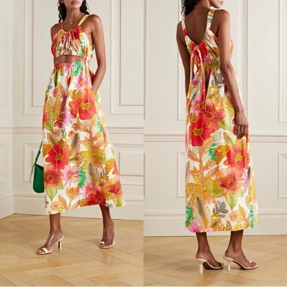 Mara Hoffman Bettina Cutout Floral-print Organic Cotton-jacquard Midi Dress - Picture 1 of 7